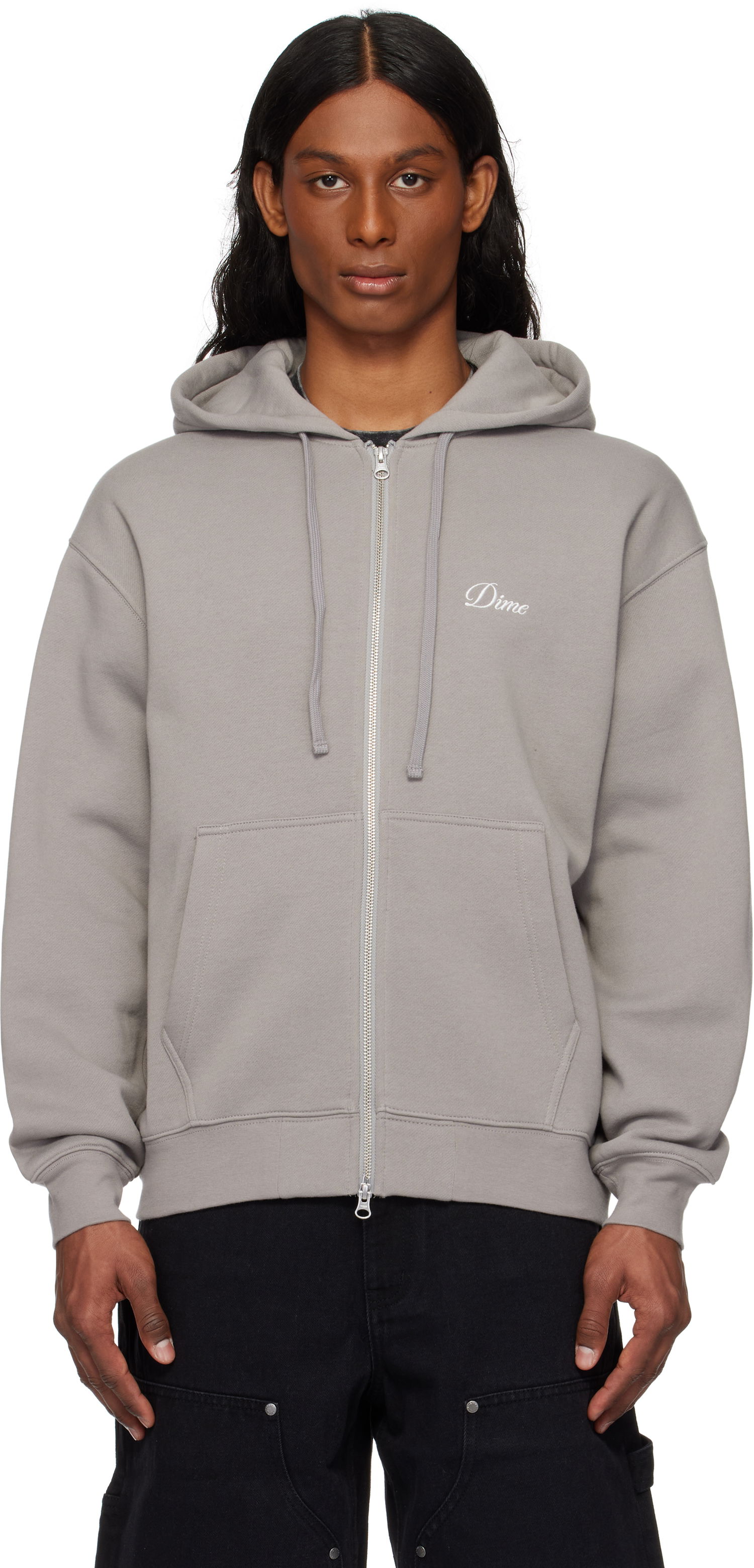 Pulover Dime Dime Cursive Zip Hoodie Siva | DIME2SP2547CHA, 0