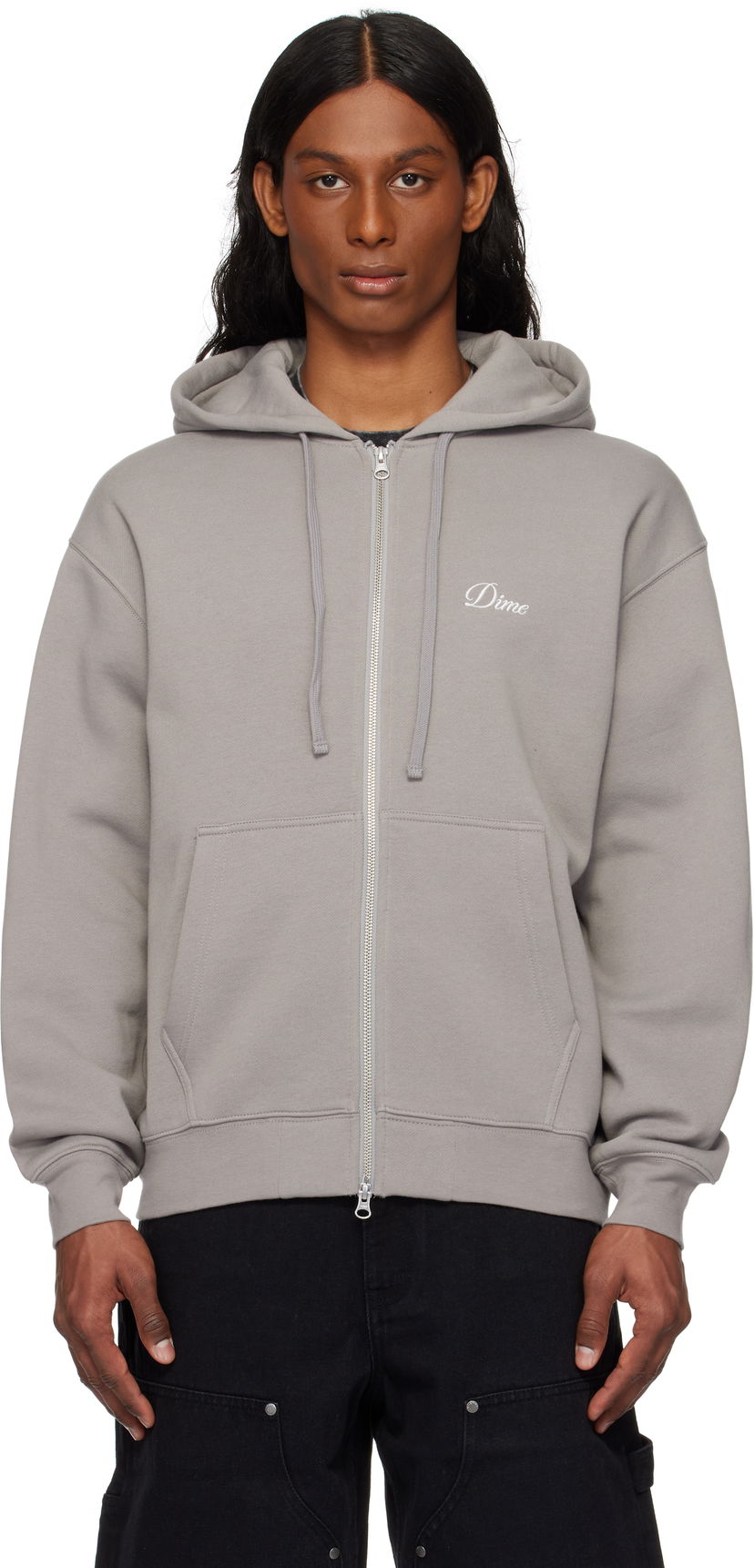 Pulover Dime Dime Cursive Zip Hoodie Siva | DIME2SP2547CHA