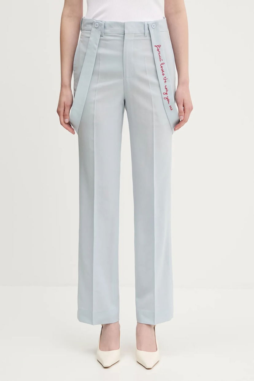 Hlače Fiorucci Fiorucci Embroidered Suspender High Waist Trousers Modra | W02SPBPA183WO01BL02