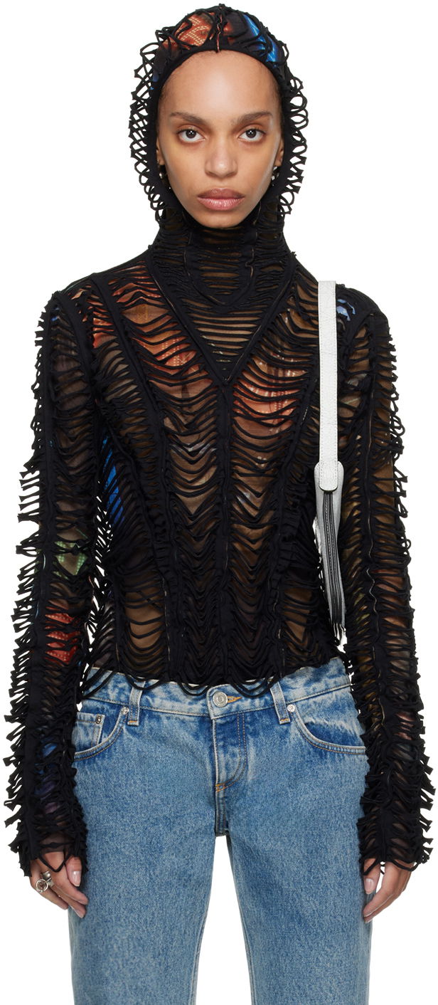 Pulover Jean Paul Gaultier Shayne Oliver Edition 'The Slashed City' Hoodie Top Črna | 24/27-U-SW037-T551-60405030