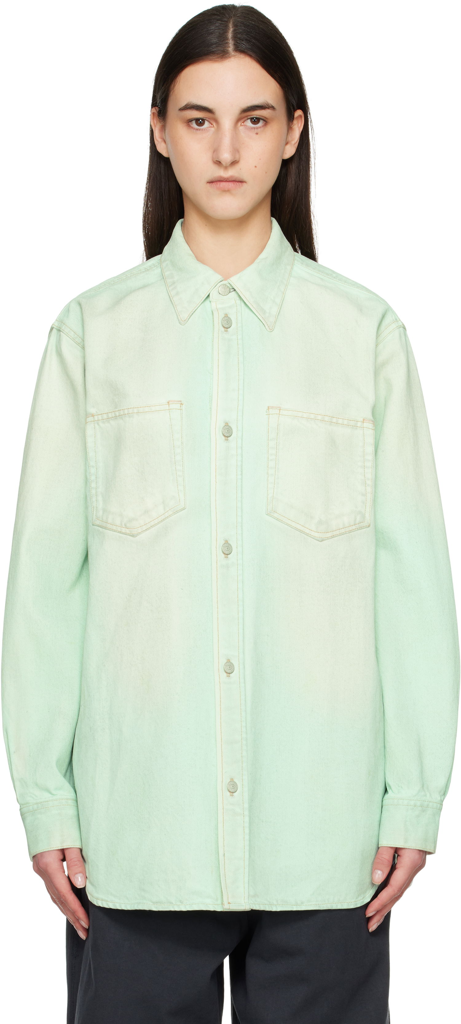 Srajce Acne Studios Acne Studios Faded Denim Shirt Zelena | CB0102-, 0