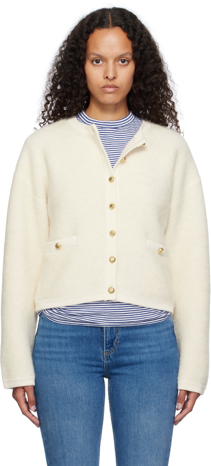 Pleteni pulover rag & bone rag & bone Kaia Boucle Cardigan Bela | WAS24F047AA47
