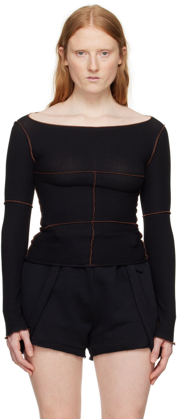 Pleteni pulover Baserange Baserange Cinder Long Sleeve T-Shirt Črna | TOCL-RB-SU24