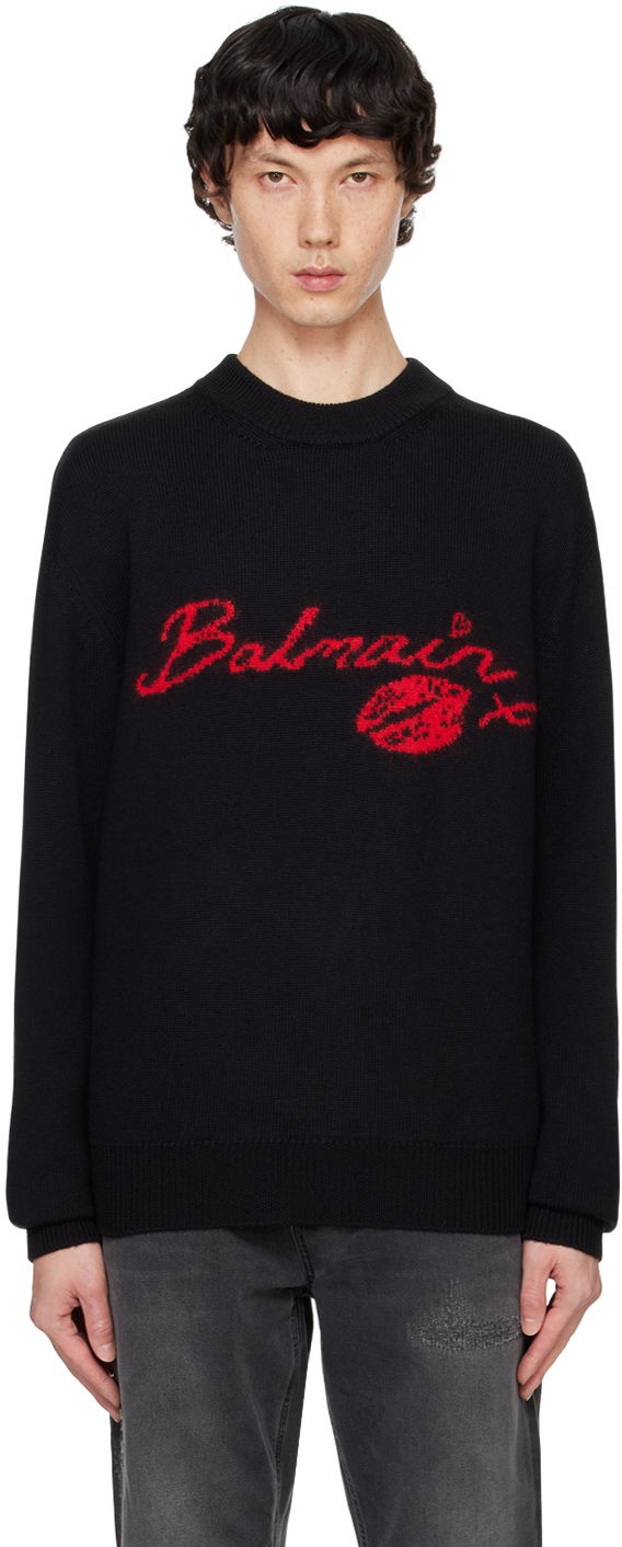 Pleteni pulover Balmain Wool 'Kiss' Sweater Črna | DH0KD000KH32