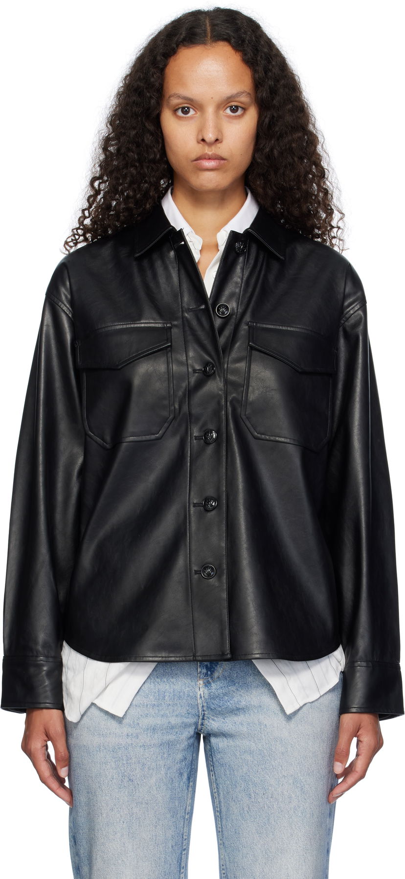 Srajce rag & bone Rag & Bone Camilla Faux-Leather Shirt Črna | WCW24FA001GR01