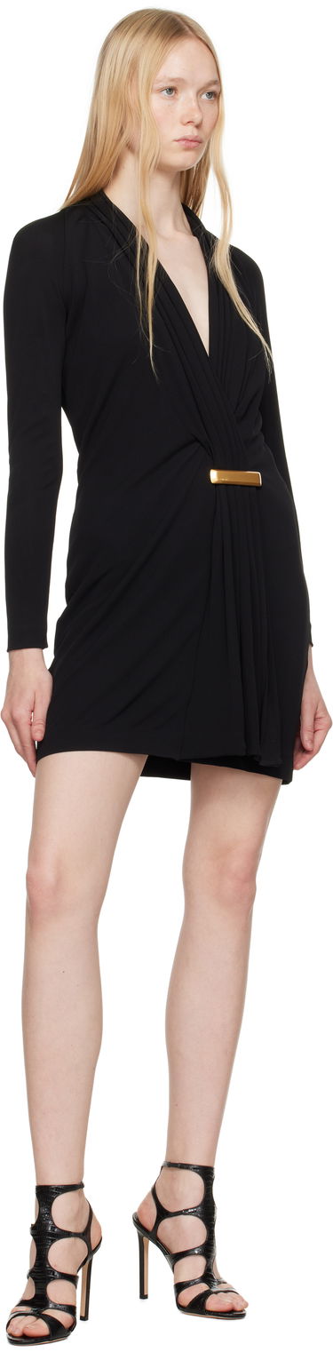 Obleke Tom Ford TOM FORD V-Neck Long Sleeve Cocktail Minidress Črna | ABJ835-JEX131, 3