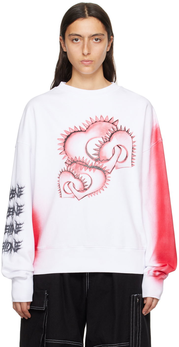Pleteni pulover We11done Printed Sweatshirt Bela | WD-TS3-23-710-U-WH