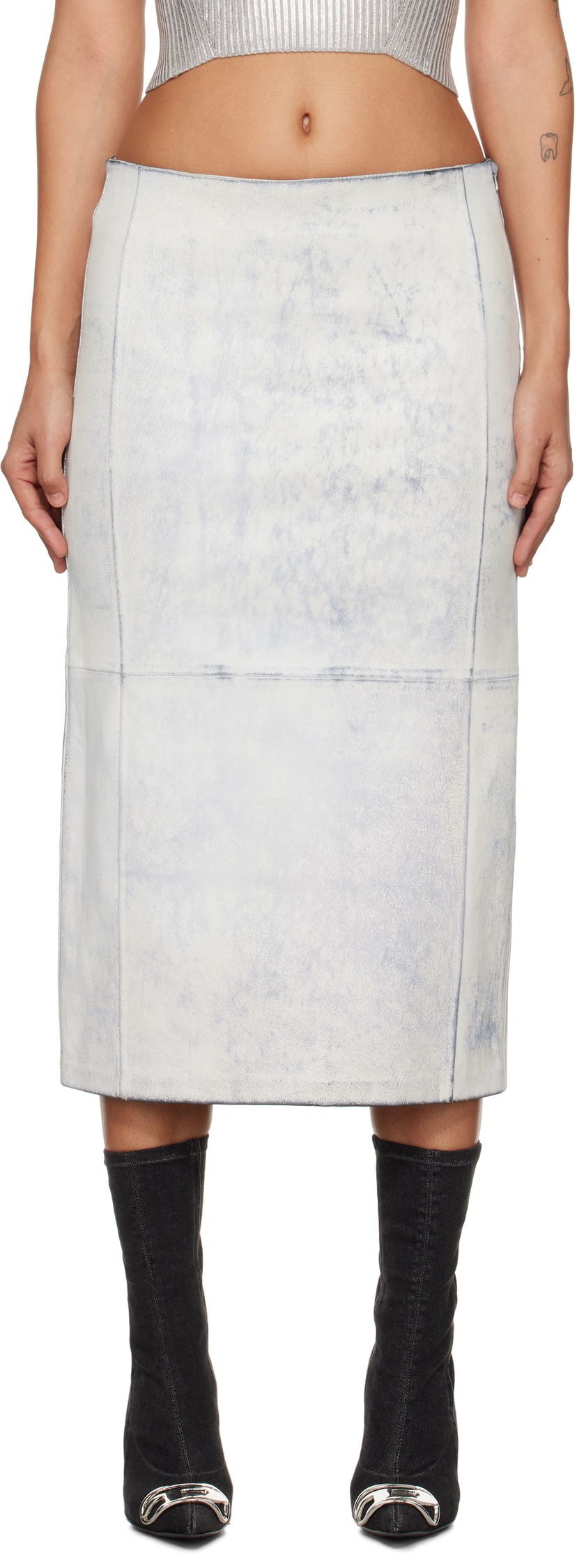 Krila Diesel Leather Midi Skirt Bela | A14483 0QJAL