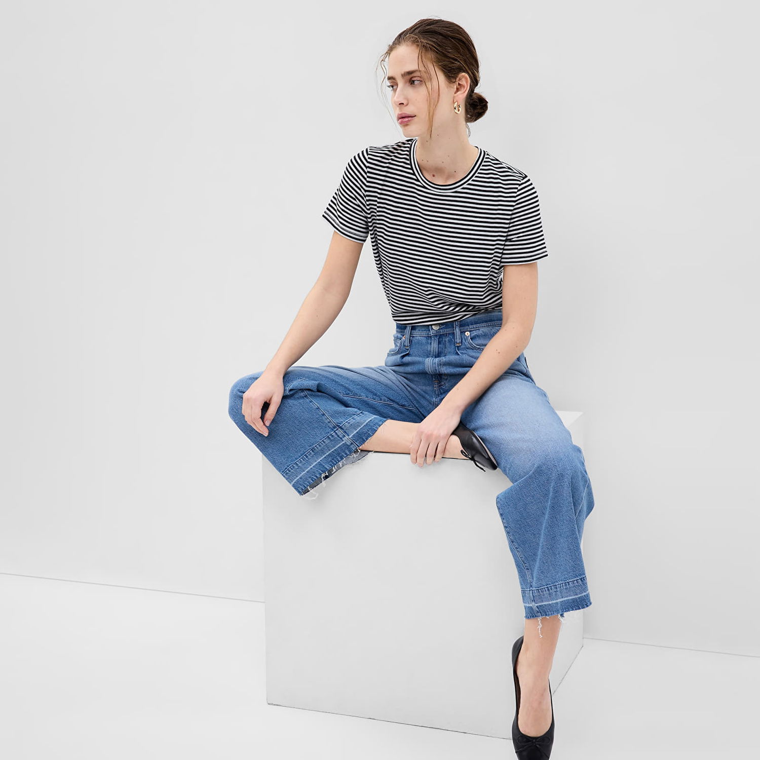 Majica GAP Basic Crewneck Tee Black White Stripe Črna | 795346-55, 0