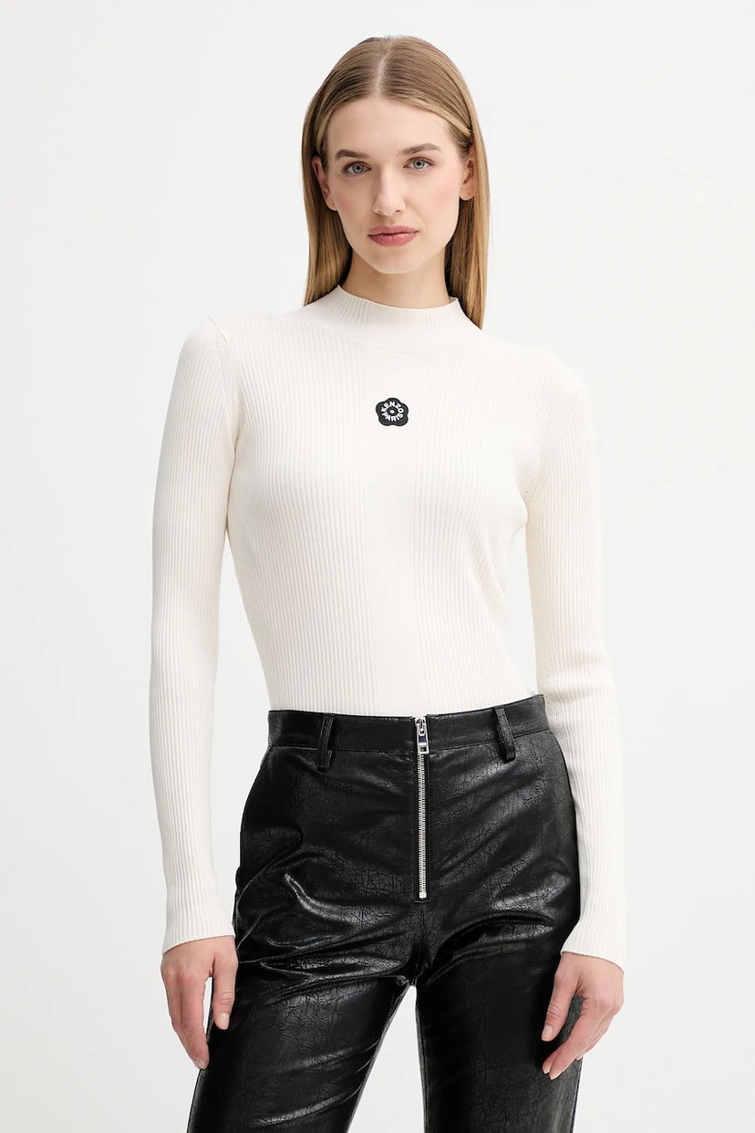 Pleteni pulover KENZO Kenzo Ribbed Mock Neck Sweater Bela | FF62TO6123LG