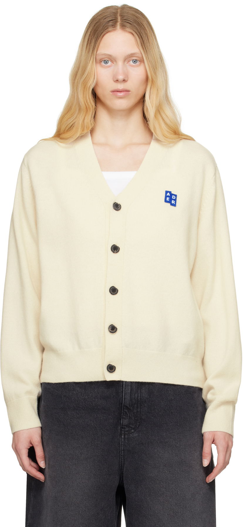 Pleteni pulover ADER ERROR ADER error Sig Tag Cardigan Bež | BO42FYKT0701OT