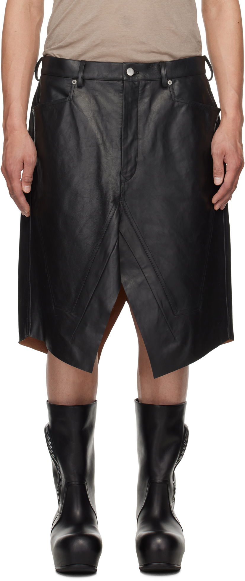 Krila Rick Owens Rick Owens Hollywood Leather Skirt Črna | RU01E5345 LTP