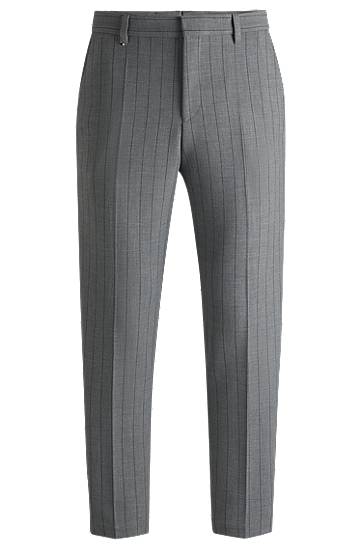 Hlače BOSS Tapered-Fit Pinstripe Stretch Trousers Siva | 50534997