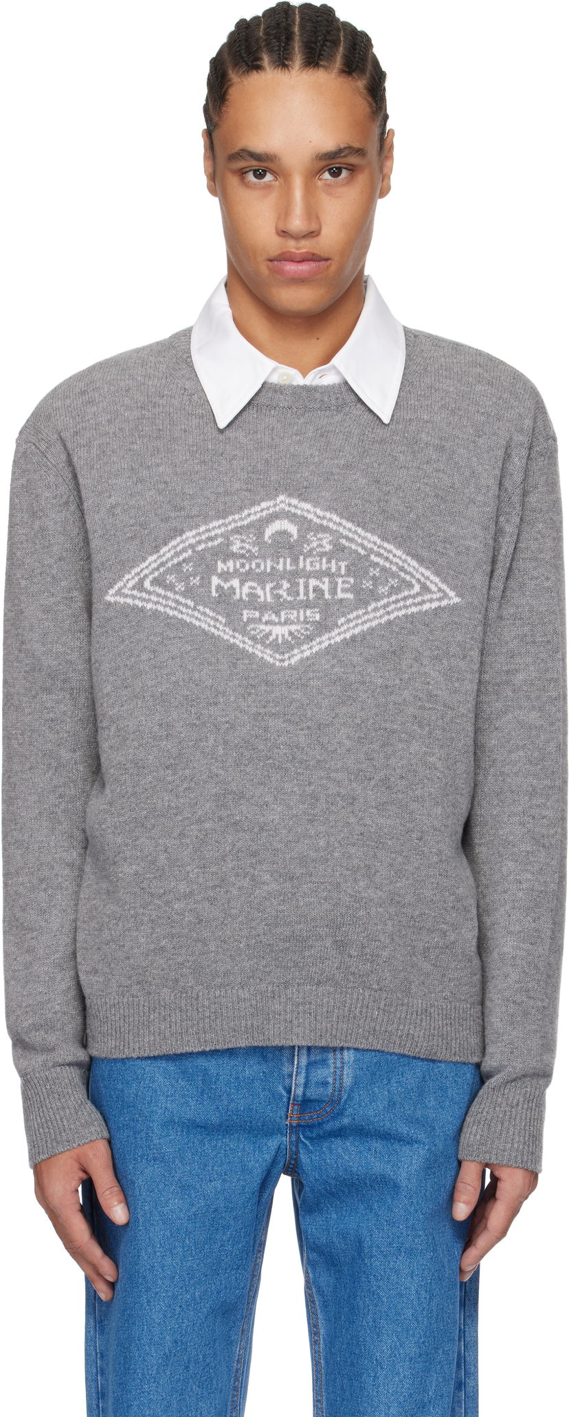 Pleteni pulover Marine Serre Marine Serre Wool Knit Crewneck Sweater Siva | MTK004A CKNI0531