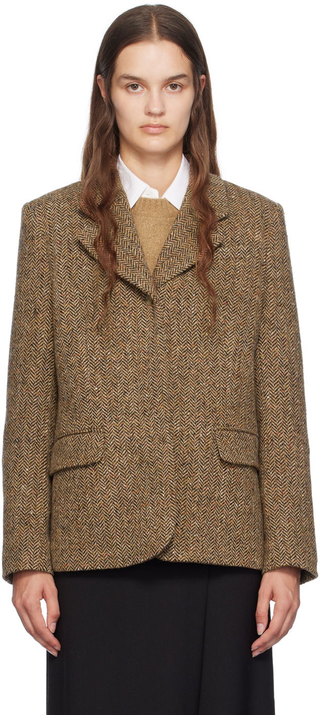 Jakna BOSS Herringbone Blazer Rjava | 50518444