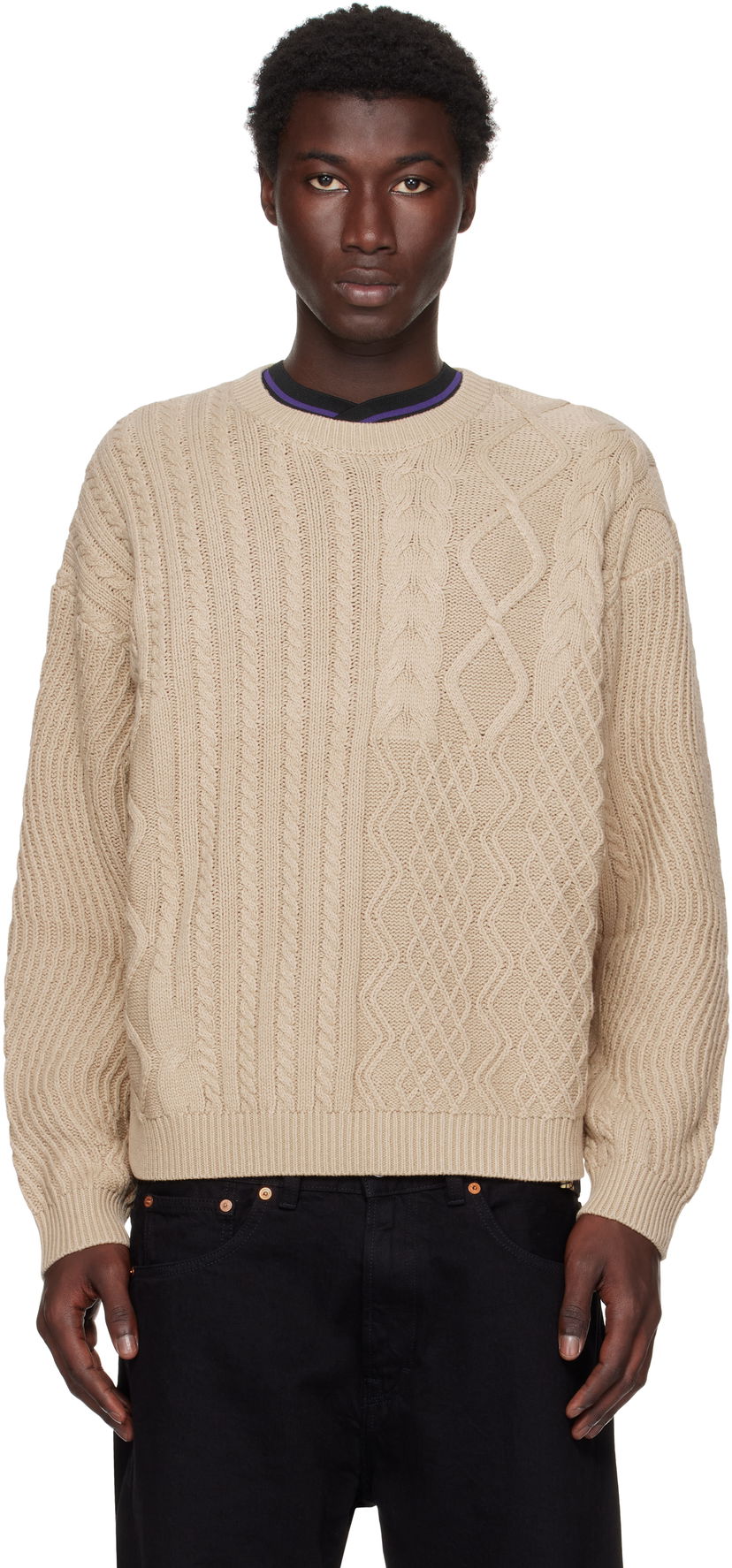Pleteni pulover Dime Dime Mixed Cable Knit Sweater Bež | DIMESU256SAN
