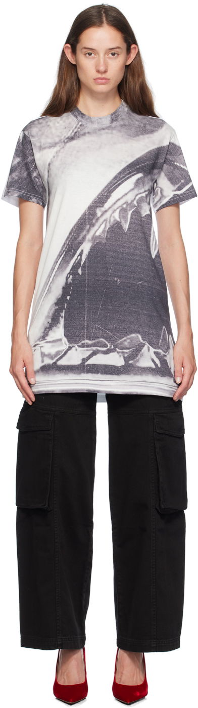 Obleke GCDS Gray & White Morso Tee Minidress Bela | A2CW1100JE0