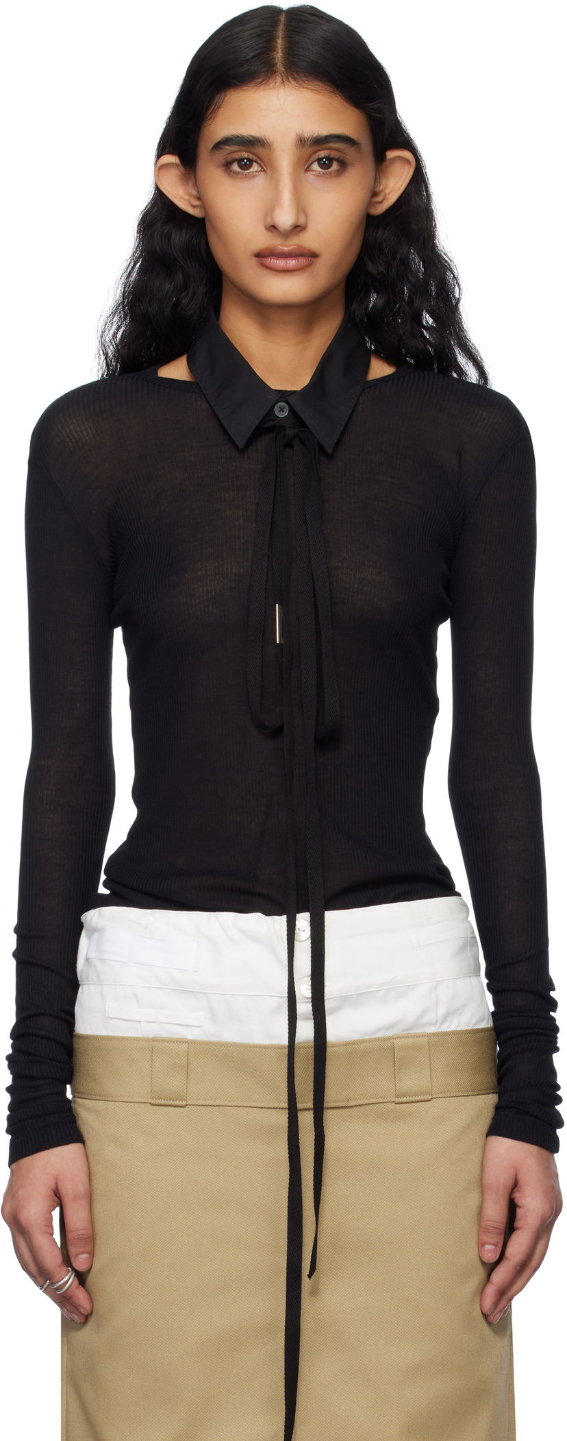 Pleteni pulover Ann Demeulemeester Ann Demeulemeester Fiene Long Sleeve T-Shirt Črna | 2510-W-JTS12-FA570-099