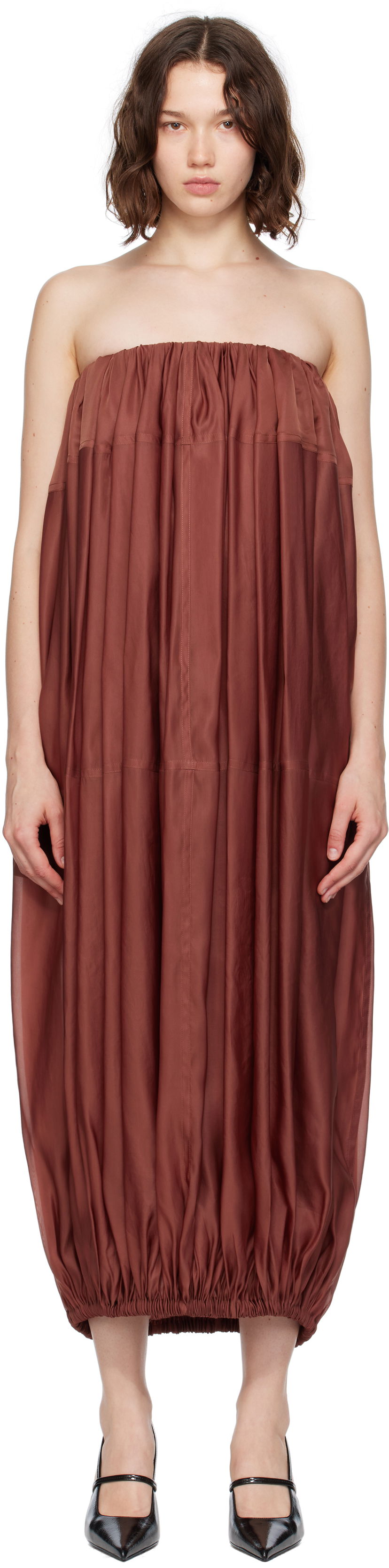 Obleke FERRAGAMO Ferragamo Voluminous Bustier Maxi Dress Rjava | 782875