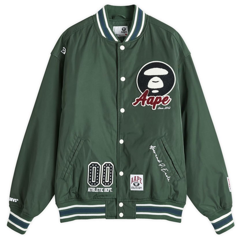Bomber jakna AAPE by A Bathing Ape AAPE Ice Hockey Varsity Jacket Zelena | AAPJKM7676XXNGRD