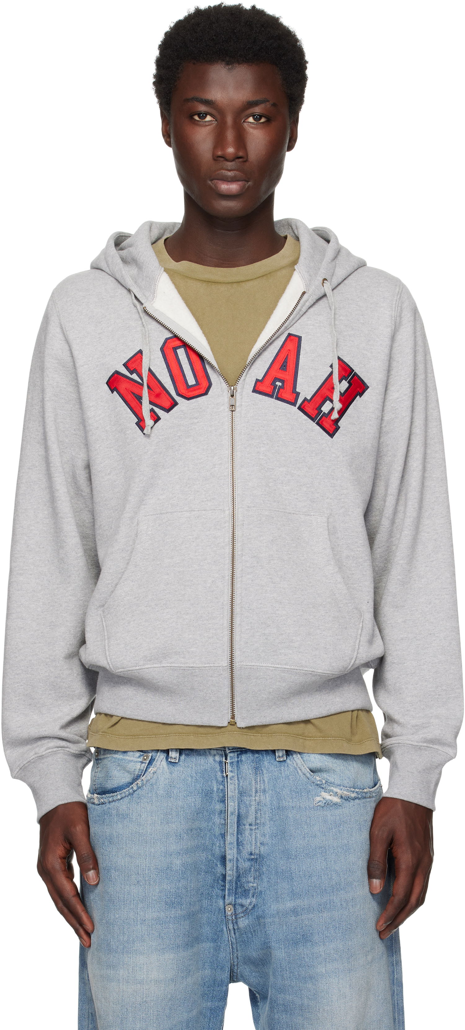 Pulover Noah Noah Arch Appliqué Zip-Up Hoodie Siva | SS194SS25HGY, 0