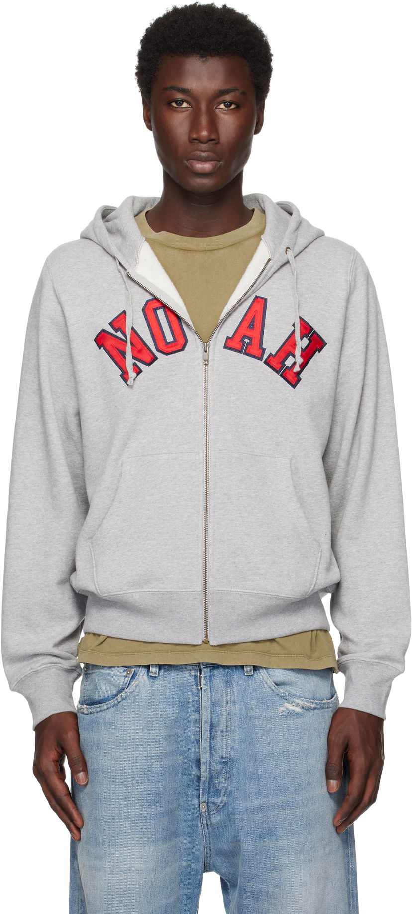 Pulover Noah Noah Arch Appliqué Zip-Up Hoodie Siva | SS194SS25HGY