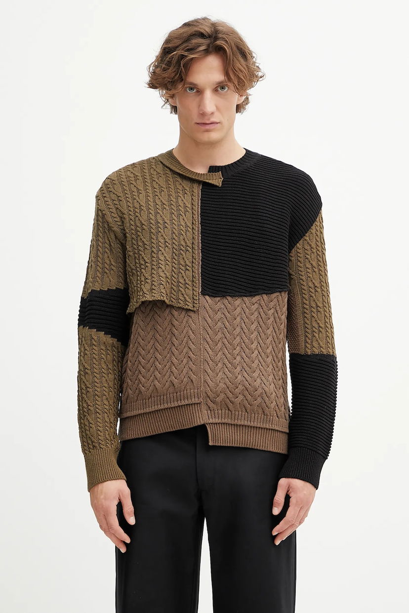 Pleteni pulover Andersson Bell Andersson Bell Patchwork Asymmetric Crewneck Sweater Rjava | atb1330m