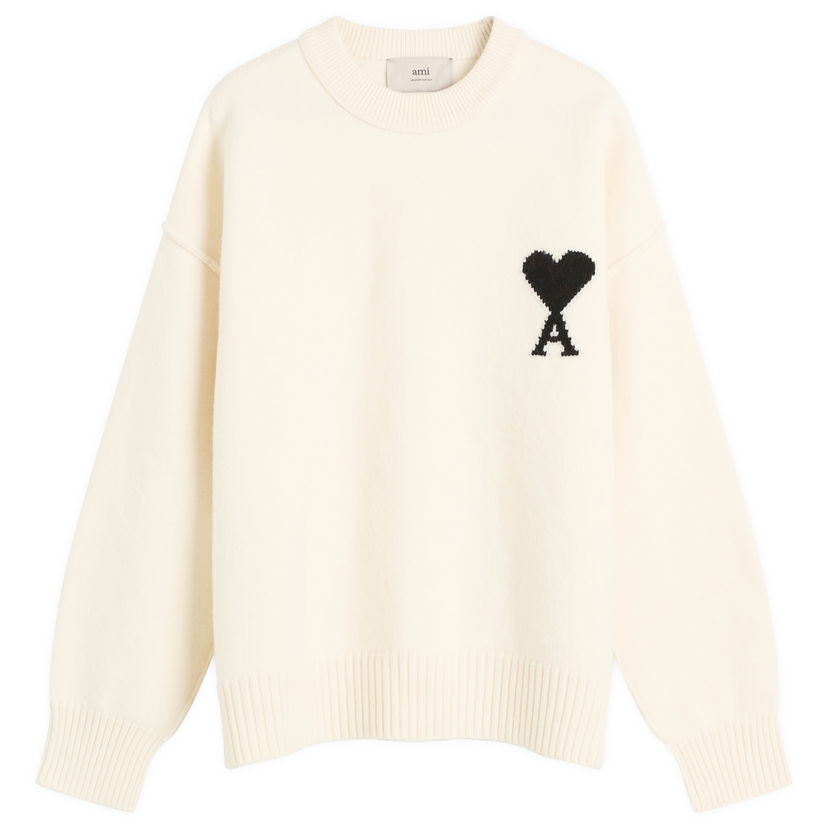 Pleteni pulover AMI Men's Felted Merino Wool ADC Crew Neck Jumper, Size Large Bela | H25UKS838-018-151H25