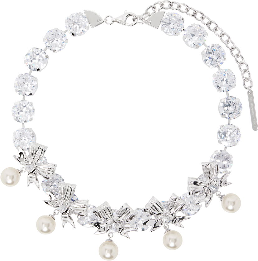 Ogrlica SHUSHU/TONG SHUSHU/TONG YVMIN Edition Pearl Bow Knot Crystal Chain Necklace Kovinski | 23340WHT00NN