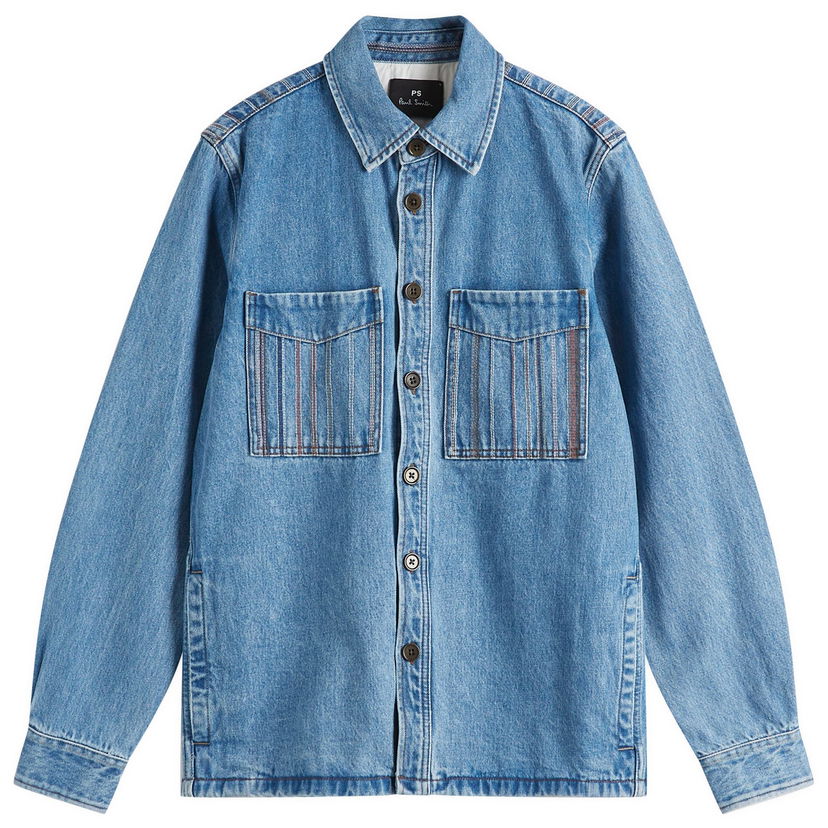 Srajce Paul Smith Paul Smith Stripe Embroidered Denim Shirt Jacket, Size Large Modra | M2R-413ZE-P21984-41