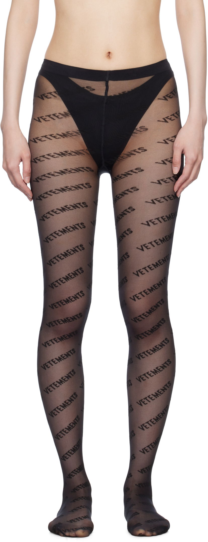 Nogavice VETEMENTS Vetements Wolford Edition Logo Tights Črna | WA66HO100B
