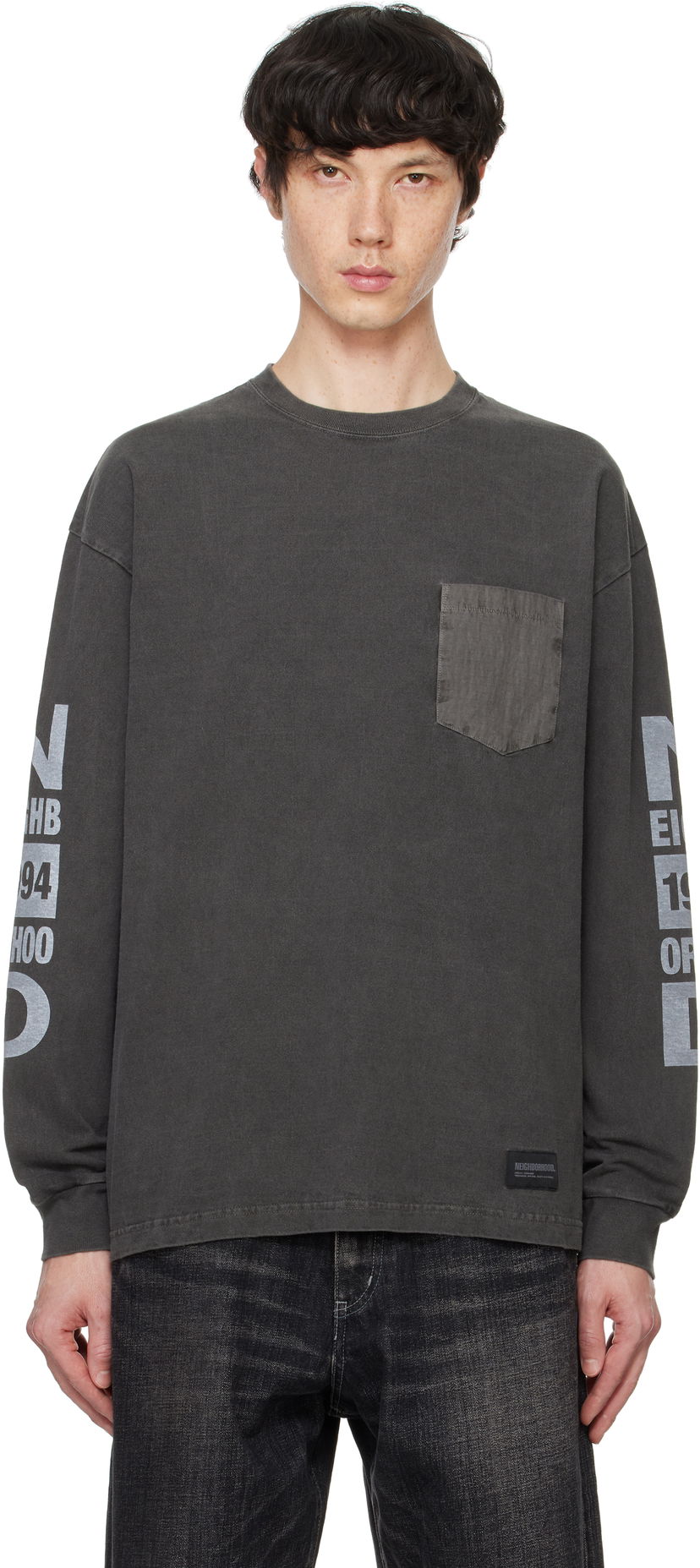 Majica Neighborhood Pigment-Dyed Crewneck LS T-shirt Siva | 242UNNH-CSM03