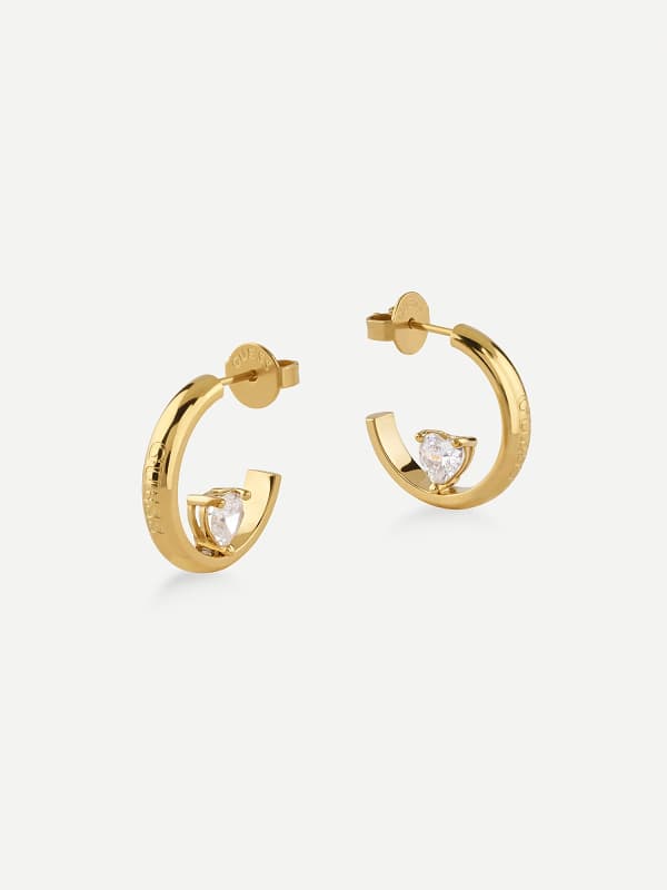 Uhani GUESS Gold-Tone Heart Earrings with Crystal Accents Kovinski | JUBE04659JW