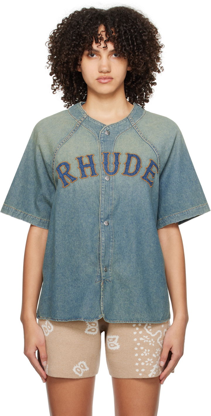 Srajce Rhude Faded Denim Shirt Modra | RHPS24SR02012305