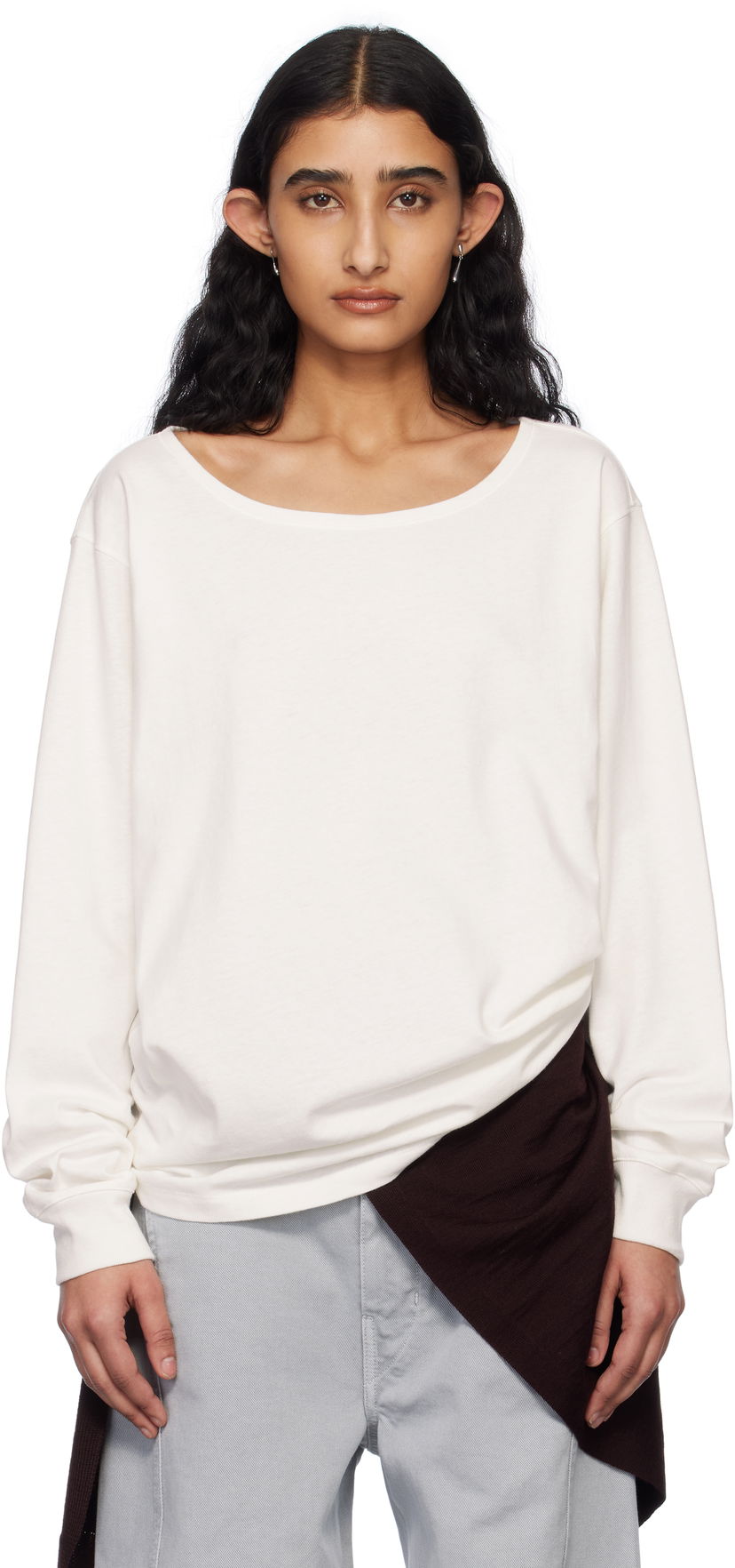 Pleteni pulover LEMAIRE Lemaire Wide Neck T-Shirt Bela | TO1349 LJ1010