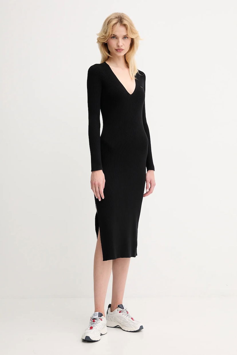 Obleke Lacoste Lacoste Fitted Maxi Dress Črna | EF4175
