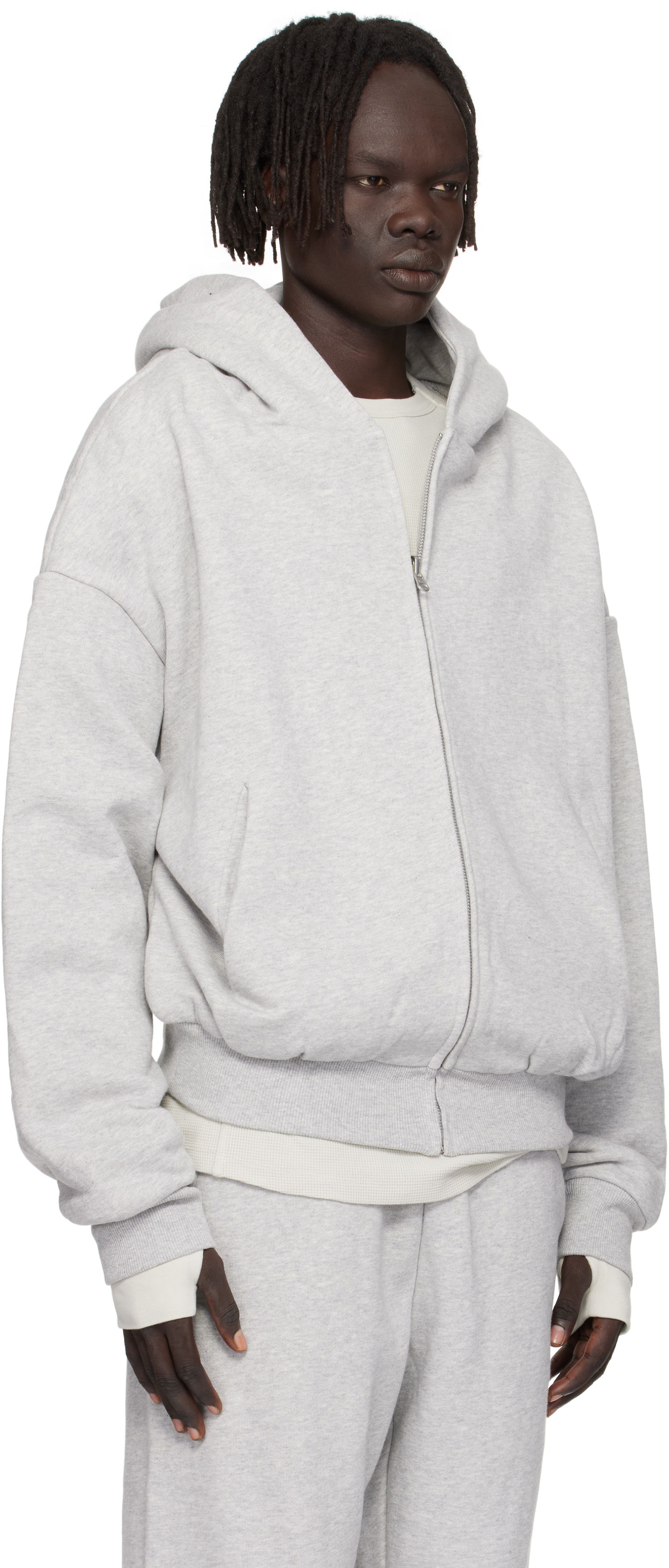 Pulover Entire Studios Entire Studios Thermal Zip-Up Hoodie Siva | ES2488SI, 1