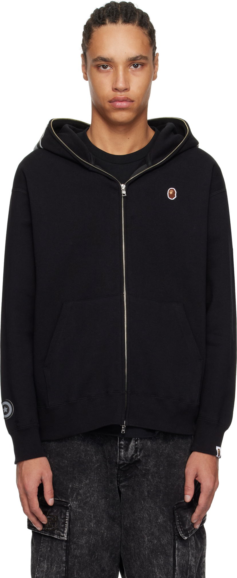Pulover BAPE A Bathing Ape One Point Ape Head Shark Full Zip Hoodie Črna | 001ZPK801305M
