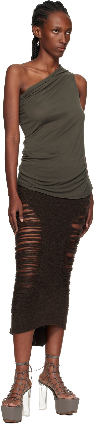 Krila Rick Owens Rick Owens Calf Dauphine Midi Skirt Rjava | RP02E4685 KGRIDP, 3