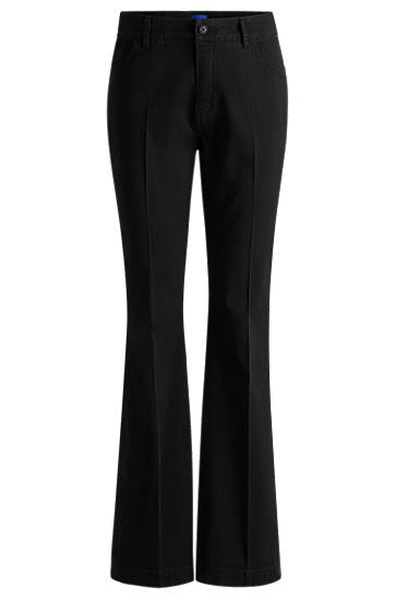 Hlače BOSS Stretch Cotton Flared-Leg Trousers Črna | 50538278