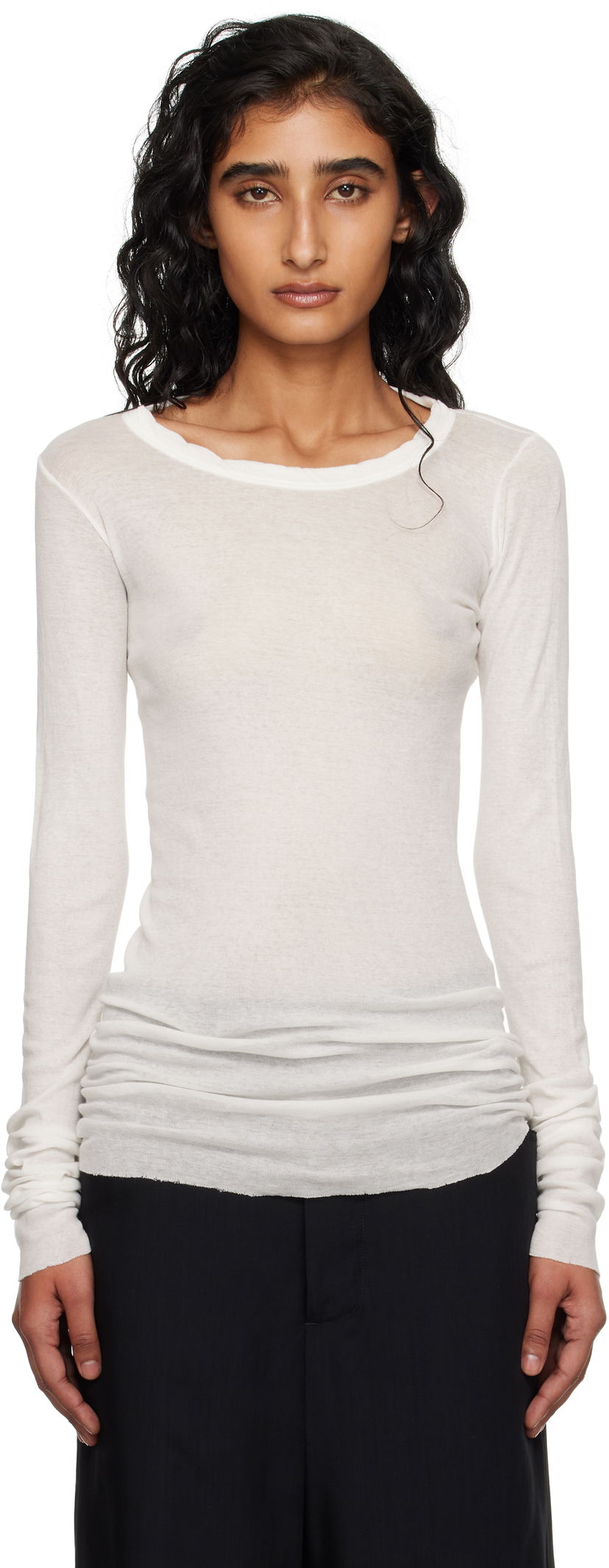 Majica Rick Owens Rick Owens Concordians Mini Rib Long Sleeve T-Shirt Bela | RP02E4202 MR