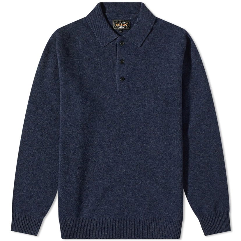 Pleteni pulover BEAMS Plus Knit Polo Shirt, Size Large Mornarica | 3812-0004-103-79