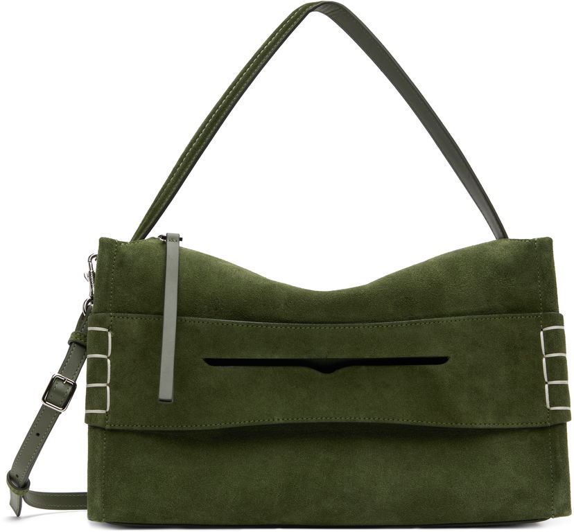 Torba za čez ramo JW Anderson JW Anderson Medium Loafer Suede Shoulder Bag Zelena | HB0732-LA0364