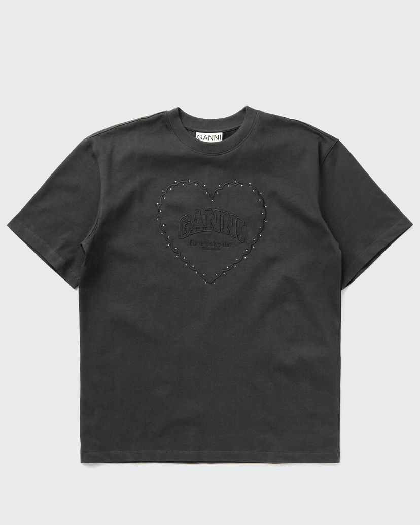 Majica GANNI Heavy Cotton Drop Shoulder Heart Tee Črna | T4057-252