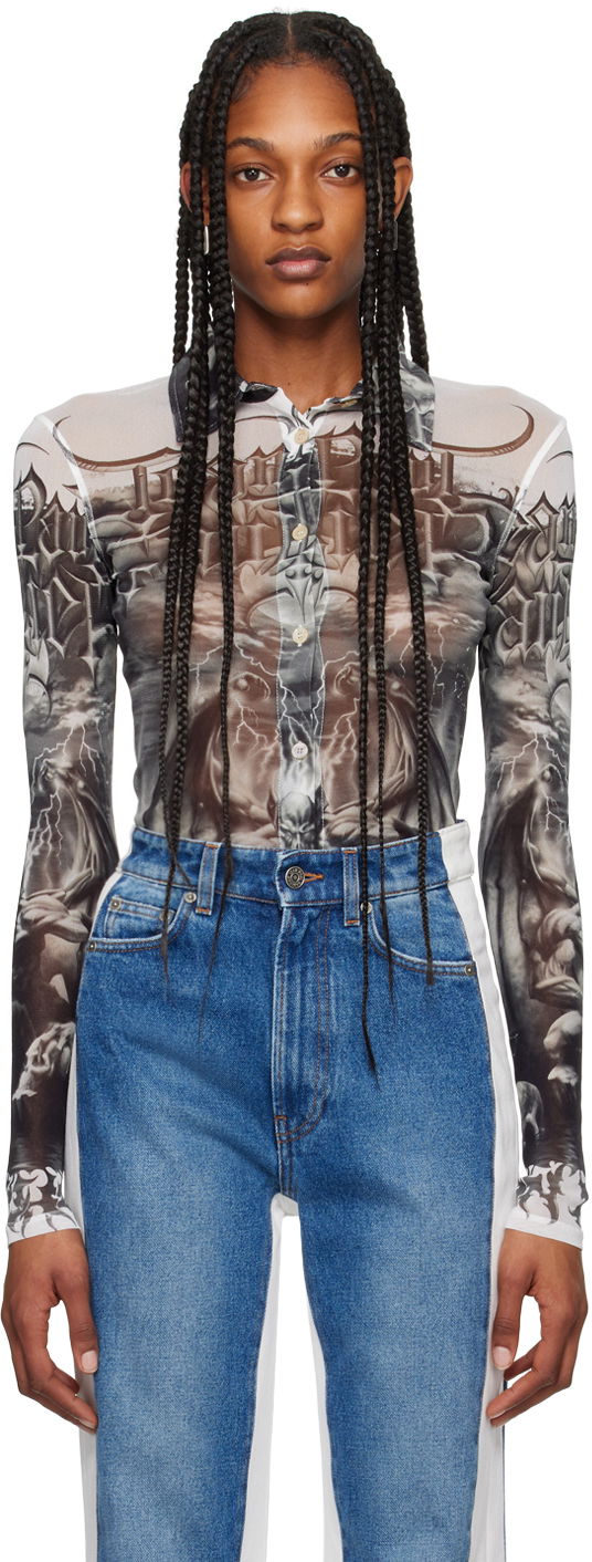 Srajce Jean Paul Gaultier Jean Paul Gaultier 'The Diablo' Print Mesh Shirt Bela | 24/25-U-CH015-T546-0100