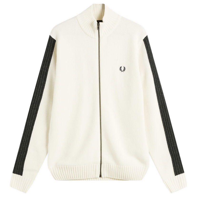 Pleteni pulover Fred Perry Full-Zip Mock Neck Knit Cardigan with Sleeve Stripes Bela | K1546-560