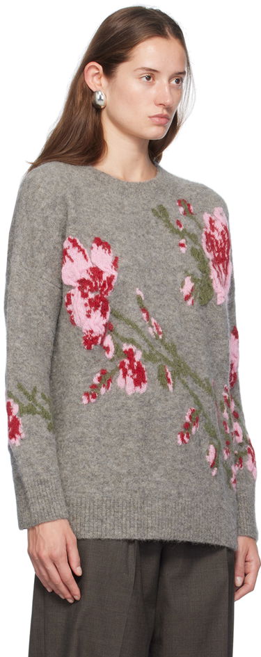 Pleteni pulover Blumarine Blumarine Jacquard Rose Crewneck Sweater Bela | A422M490A, 4