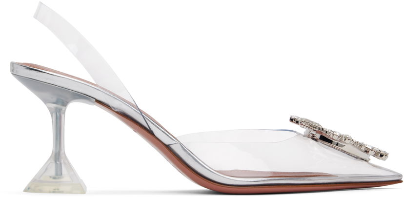 Superge in čevlji Amina Muaddi Transparent Sling Heels with Crystal Embellishment Kovinski | BEGUM GLASS SLING 70 CL PVC