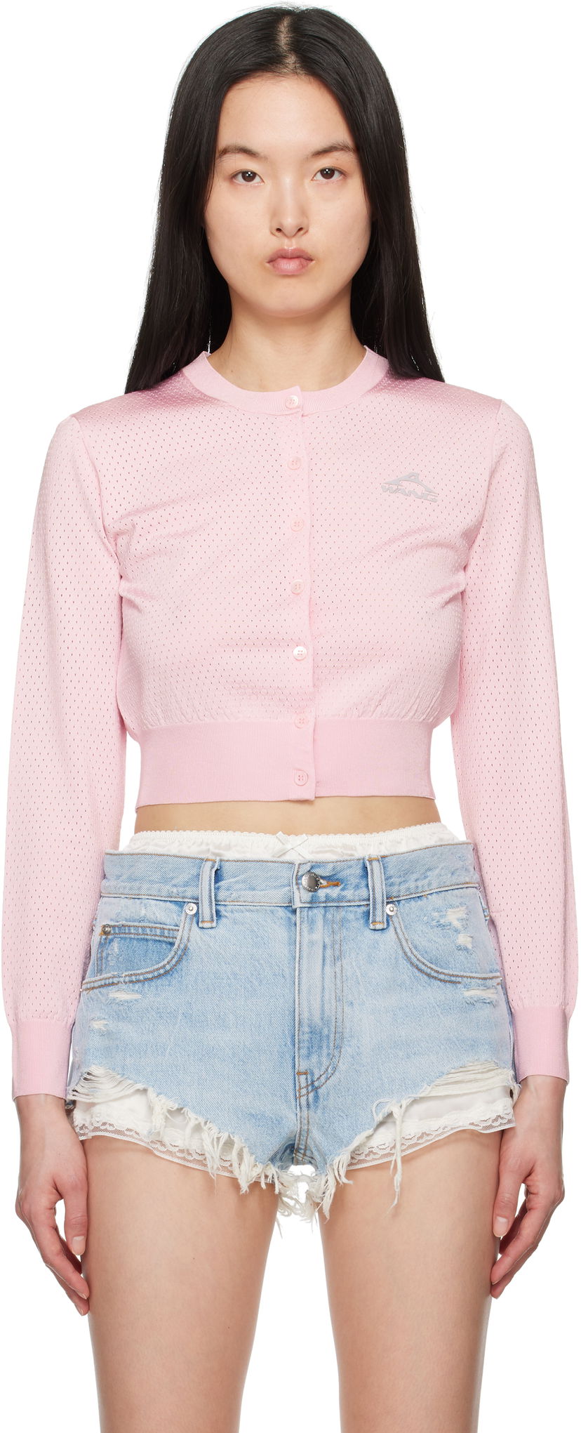 Pleteni pulover Alexander Wang alexanderwang.t Cropped Athletic Mesh Cardigan Roza | 4KC2253016