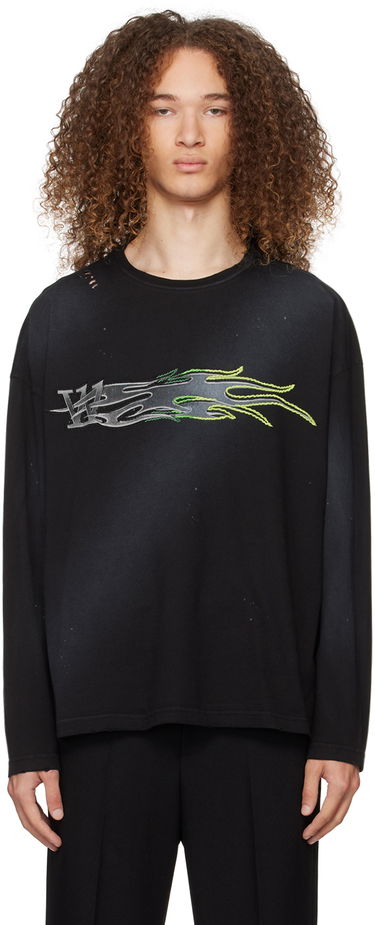 Majica We11done Graphic Print Long Sleeve T-Shirt Črna | WD-TT0-24-752-U-BK, 0